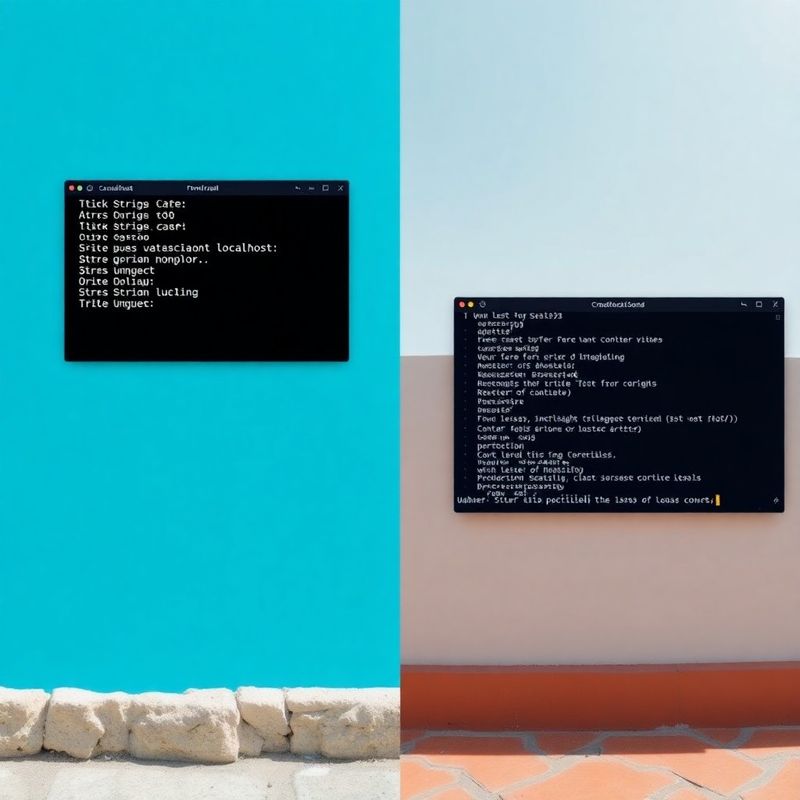 Podijeljeni ekran terminala koji prikazuje localhost i produkcijski server